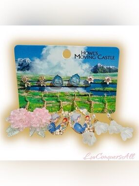 Studio Ghibli Howl's Moving Castle Calcifer Floral Earring Set